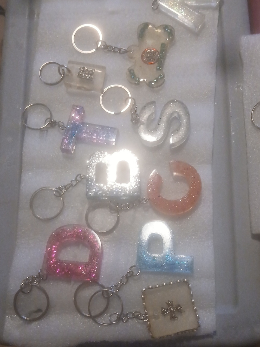 Resin Glitter Keychain - Assorted Pink, Blue, Orange, White